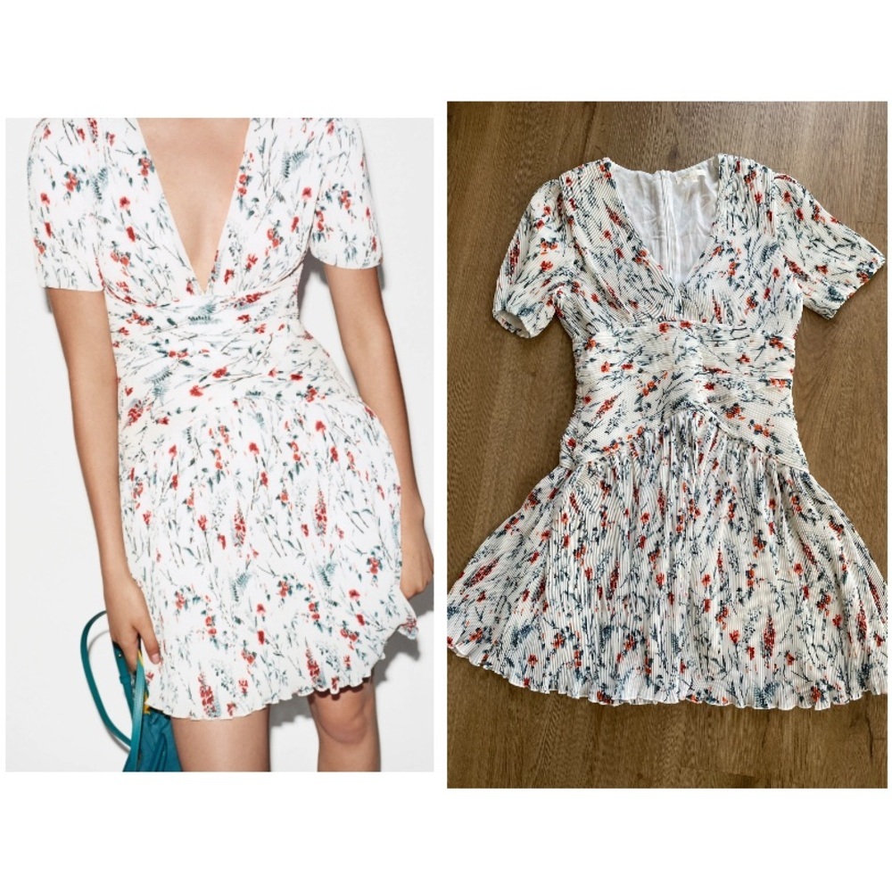 Maje White Floral Mini Dress with Red and Green Print